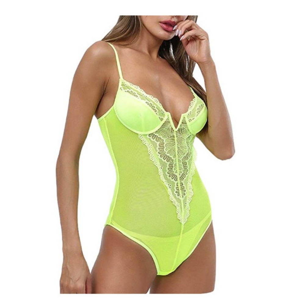 Sexy Lace One Piece Sheer Bodysuit Thong Lingerie